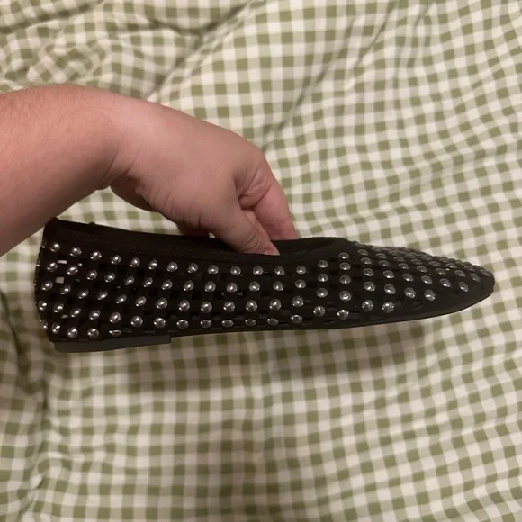 Zara Black Studded Mesh Mary Jane Ballet Flat Shoes Womens Size 37 - Picture 5 of 6